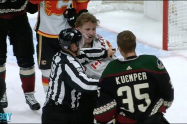 darcy kuemper drops matthew tkachuk in flames and coyotes fight a breakdown youtube thumbnail