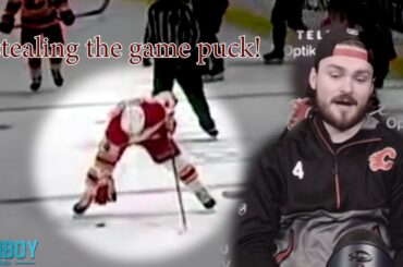 flames try to steal game puck from goalie after his first win a breakdown youtube thumbnail