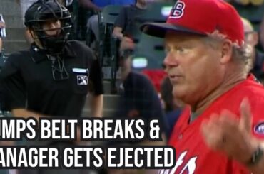 umpire ejects manager while fixing his broken belt a breakdown youtube thumbnail